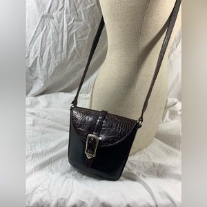 Genuine vintage BRIGHTON black brown leather shoulder bag croc pattern crossbody